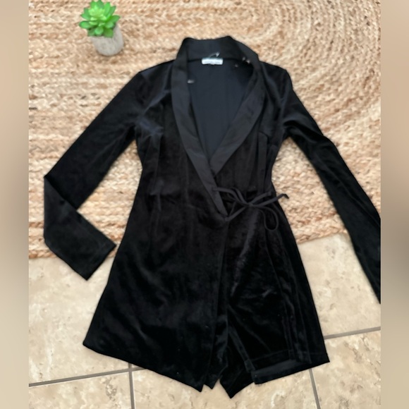 Charlotte Russe Pants - VELVET WRAP LONG SLEEVE ROMPER